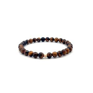 Gemstones Tiger's Eye 6mm Stretchable Bracelet 14k Gold Bead Charm Stardust